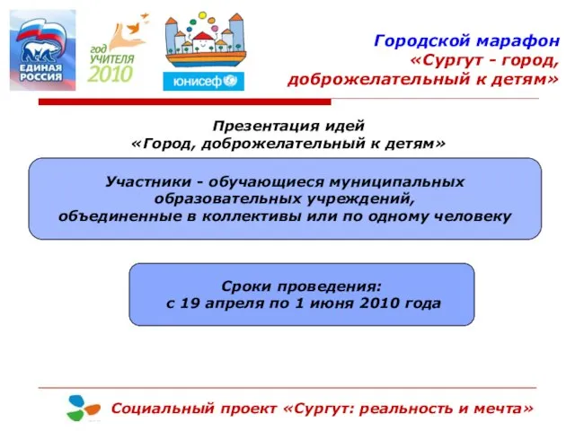 Городской марафон «Сургут - город, доброжелательный к детям» Социальный проект «Сургут: реальность