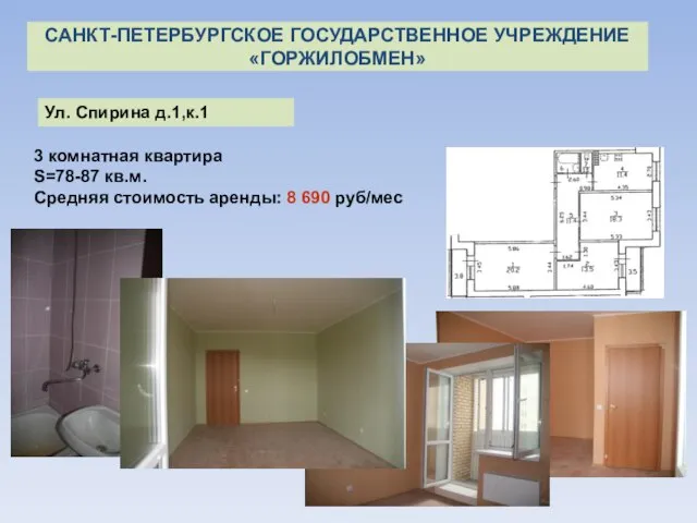 3 комнатная квартира S=78-87 кв.м. Средняя стоимость аренды: 8 690 руб/мес САНКТ-ПЕТЕРБУРГСКОЕ