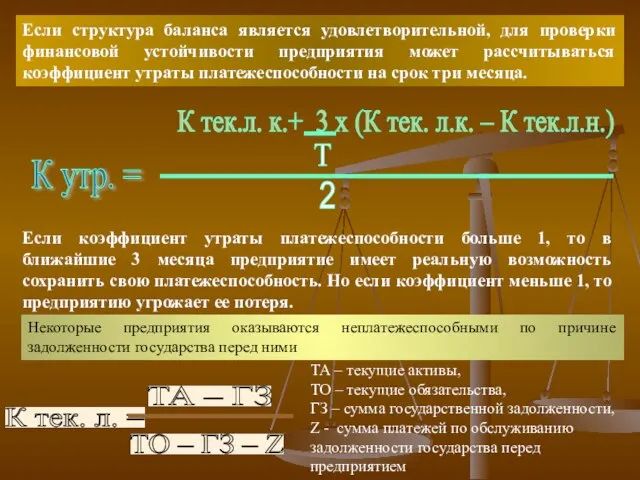 Если структура баланса является удовлетворительной, для проверки финансовой устойчивости предприятия может рассчитываться