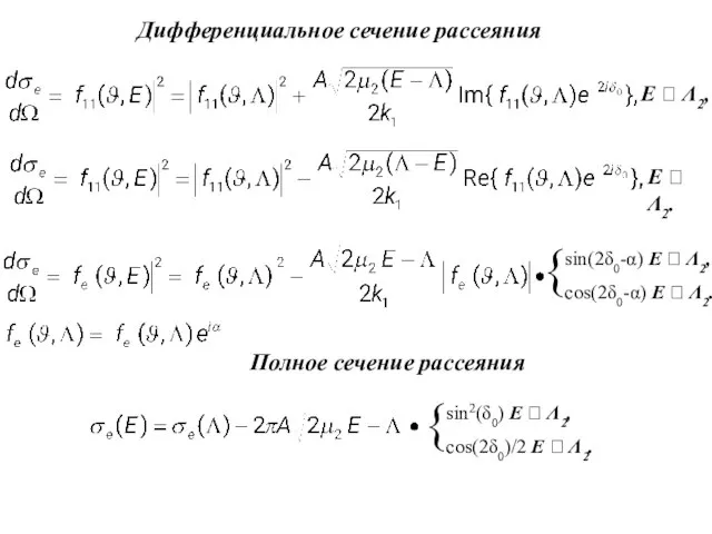 Дифференциальное сечение рассеяния E  Λ2, E  Λ2. { sin(2δ0-α) E