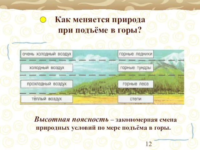 Как меняется природа при подъёме в горы? Высотная поясность – закономерная смена