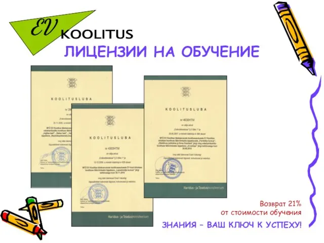 ЗНАНИЯ – ВАШ КЛЮЧ К УСПЕХУ! ЛИЦЕНЗИИ НА ОБУЧЕНИЕ Возврат 21% от стоимости обучения