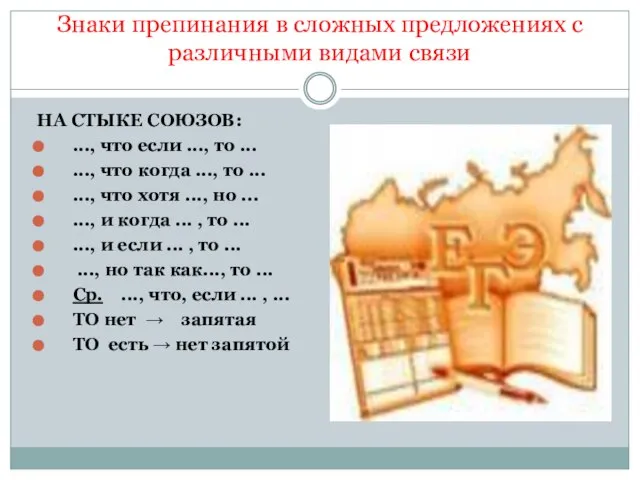 Знаки препинания в сложных предложениях с различными видами связи НА СТЫКЕ СОЮЗОВ: