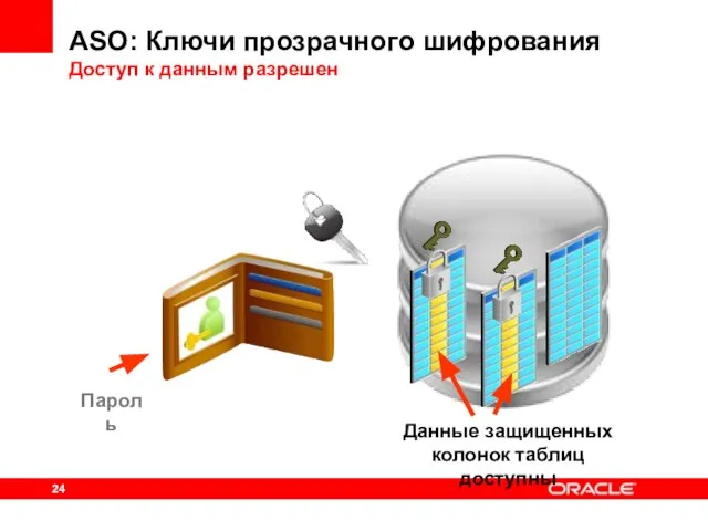 Данные защищенных колонок таблиц доступны ASO: Ключи прозрачного шифрования Доступ к данным разрешен Пароль