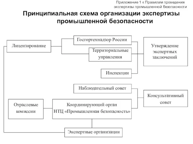 Приложение 1 к Правилам проведения экспертизы промышленной безопасности Принципиальная схема организации экспертизы промышленной безопасности