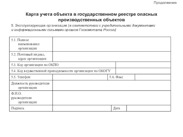 Карта учета объекта в государственном реестре опасных производственных объектов 5. Эксплуатирующая организация