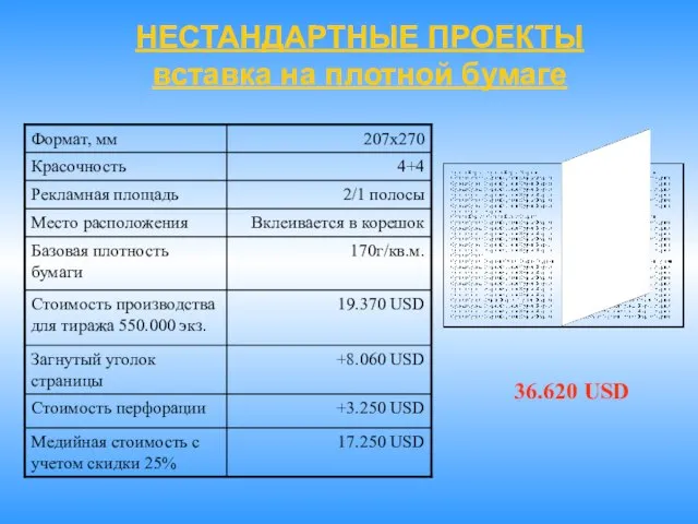 НЕСТАНДАРТНЫЕ ПРОЕКТЫ вставка на плотной бумаге 36.620 USD