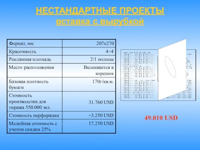 НЕСТАНДАРТНЫЕ ПРОЕКТЫ вставка с вырубкой 49.010 USD