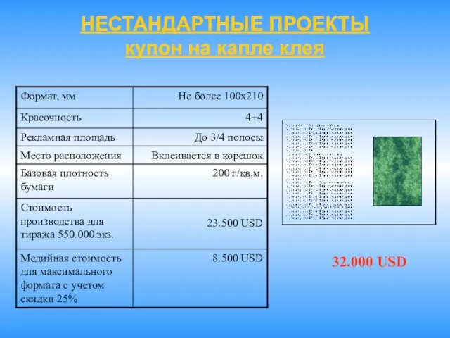 НЕСТАНДАРТНЫЕ ПРОЕКТЫ купон на капле клея 32.000 USD