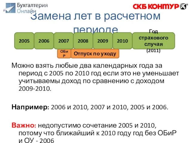 Замена лет в расчетном периоде Можно взять любые два календарных года за