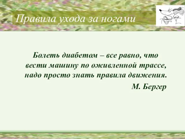 Правила ухода за ногами Болеть диабетом – все равно, что вести машину