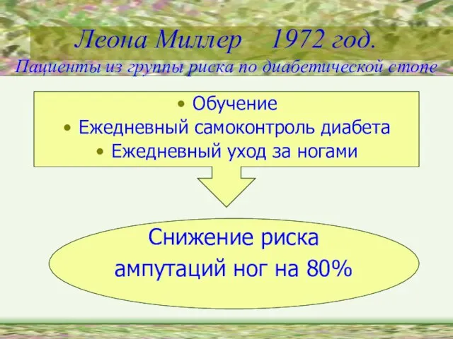 Леона Миллер 1972 год. Пациенты из группы риска по диабетической стопе Обучение