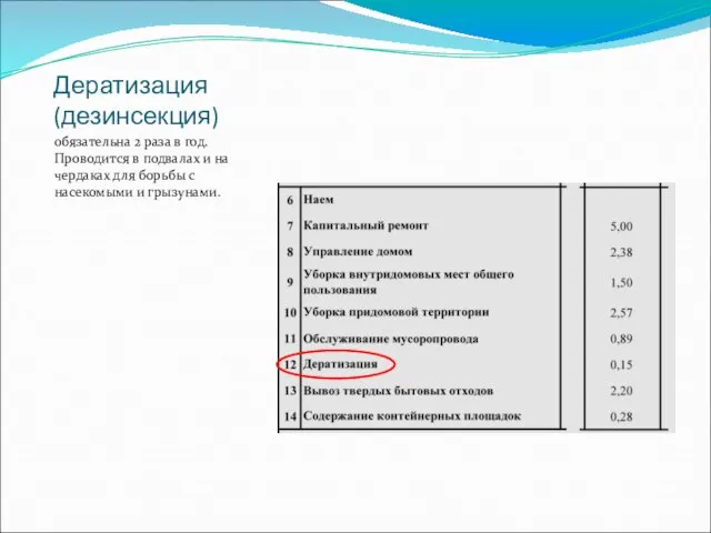 Дератизация (дезинсекция) обязательна 2 раза в год. Проводится в подвалах и на