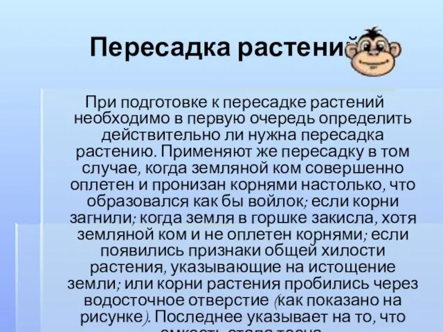 Пересадка растений При подготовке к пересадке растений необходимо в первую очередь определить