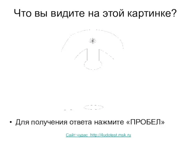 Что вы видите на этой картинке? Для получения ответа нажмите «ПРОБЕЛ» Сайт чудес http://4udotest.msk.ru