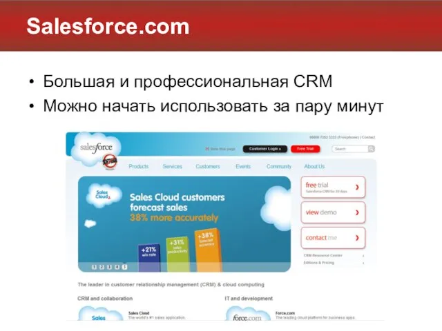 Salesforce.com Большая и профессиональная CRM Можно начать использовать за пару минут