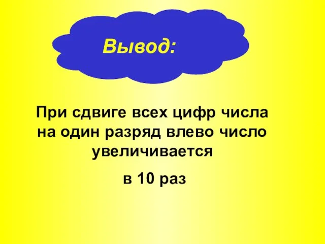 Вывод: При сдвиге всех цифр числа на один разряд влево число увеличивается в 10 раз