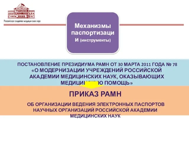 ПОСТАНОВЛЕНИЕ ПРЕЗИДИУМА РАМН ОТ 30 МАРТА 2011 ГОДА № 78 «О МОДЕРНИЗАЦИИ