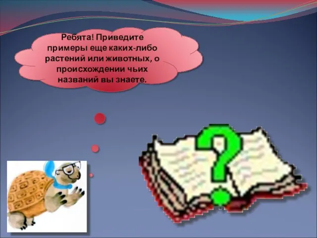 Ребята! Приведите примеры еще каких-либо растений или животных, о происхождении чьих названий вы знаете.