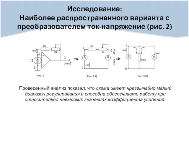 Исследование: Наиболее распространенного варианта с преобразователем ток-напряжение (рис. 2) Проведенный анализ показал,