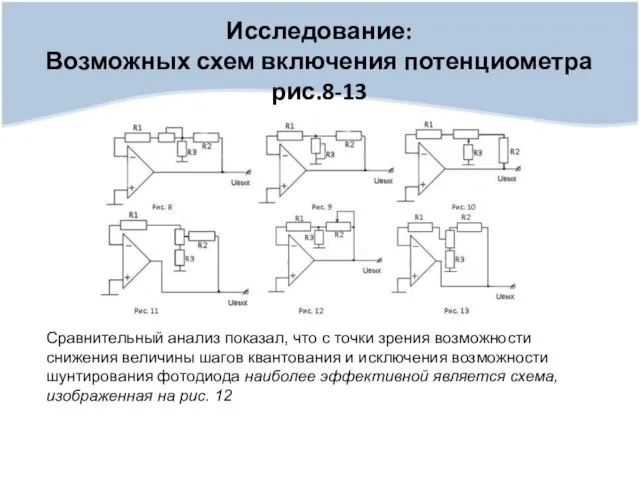 Исследование: Возможных схем включения потенциометра рис.8-13 Сравнительный анализ показал, что с точки