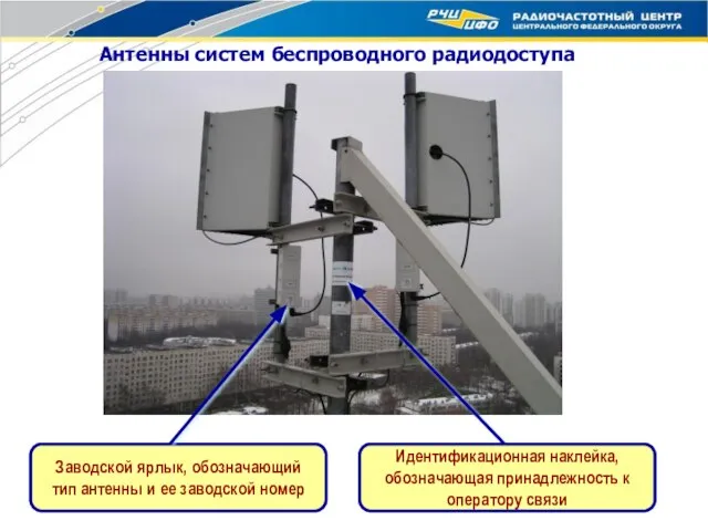 Заводской ярлык, обозначающий тип антенны и ее заводской номер Идентификационная наклейка, обозначающая