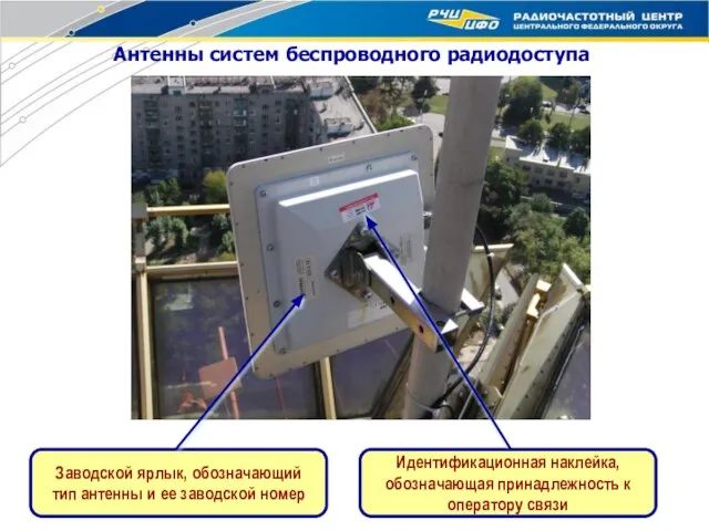 Антенны систем беспроводного радиодоступа Заводской ярлык, обозначающий тип антенны и ее заводской