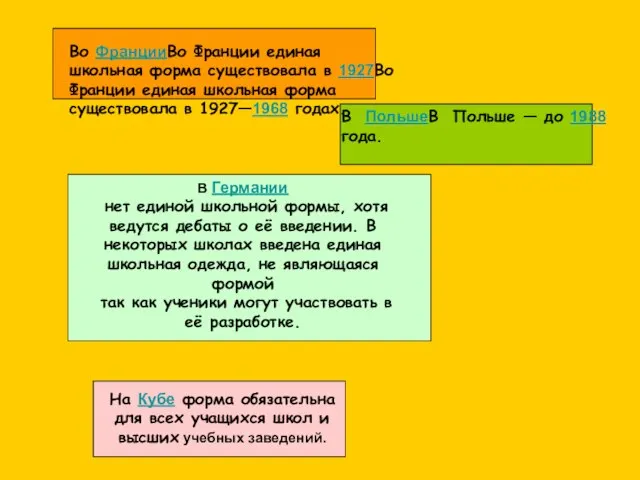 Во ФранцииВо Франции единая школьная форма существовала в 1927Во Франции единая школьная