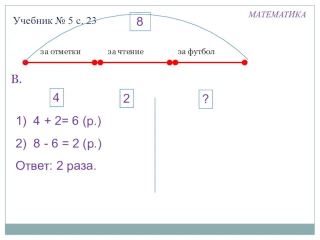 Учебник № 5 с. 23 В. МАТЕМАТИКА за отметки за чтение за