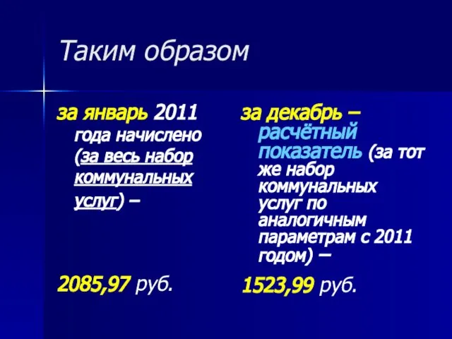 Таким образом за январь 2011 года начислено (за весь набор коммунальных услуг)