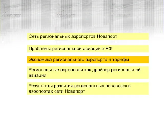 Сеть региональных аэропортов Новапорт Проблемы региональной авиации в РФ Экономика регионального аэропорта