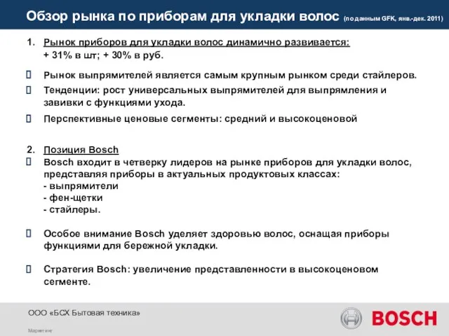 Обзор рынка по приборам для укладки волос (по данным GFK, янв.-дек. 2011)