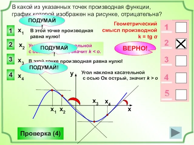 х1 2 1 3 4 В какой из указанных точек производная функции,