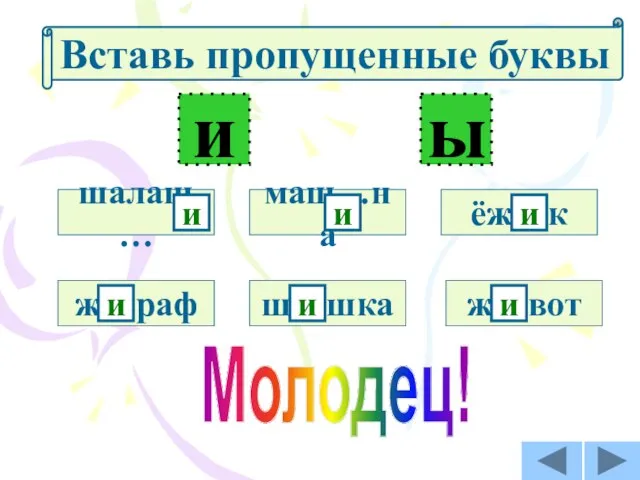 ёж…к шалаш… маш…на ш…шка ж…раф ж…вот и ы и и и и