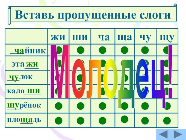 Вставь пропущенные слоги йник ___ ча ча эта___ жи чу ши щу ща Молодец!