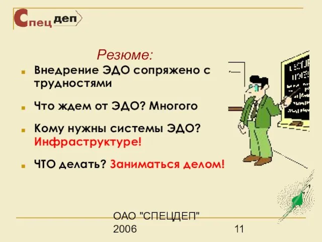 ОАО "СПЕЦДЕП" 2006 Резюме: Внедрение ЭДО сопряжено с трудностями Что ждем от