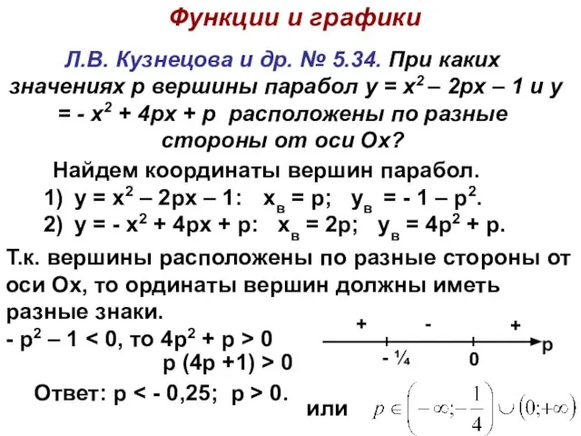 Л.В. Кузнецова и др. № 5.34. При каких значениях p вершины парабол