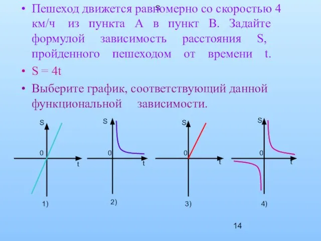 S Пешеход движется равномерно со скоростью 4 км/ч из пункта А в