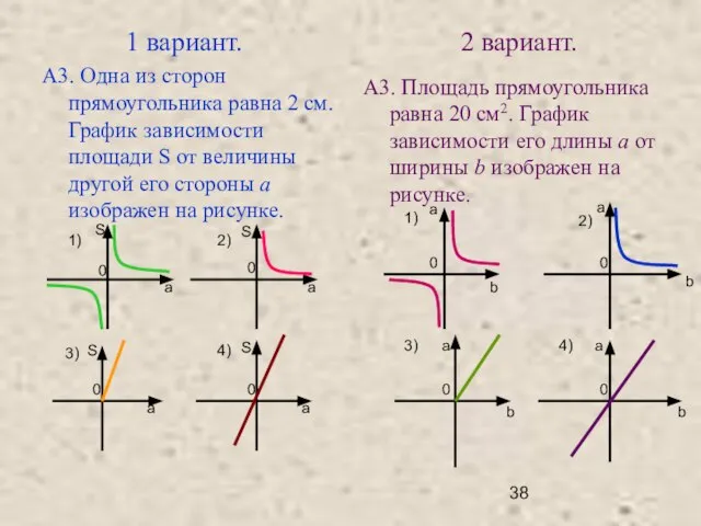 1 вариант. 2 вариант. А3. Одна из сторон прямоугольника равна 2 см.