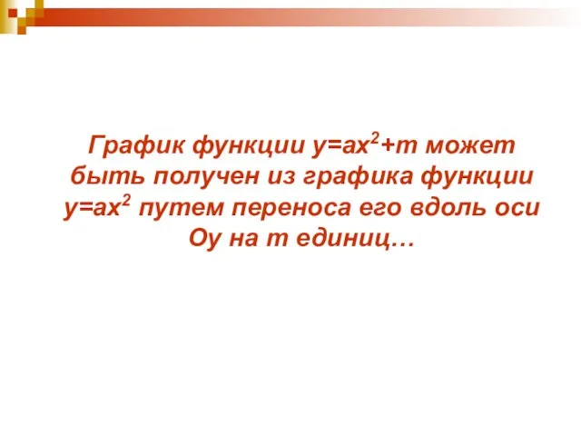 График функции у=ах2+m может быть получен из графика функции у=ах2 путем переноса