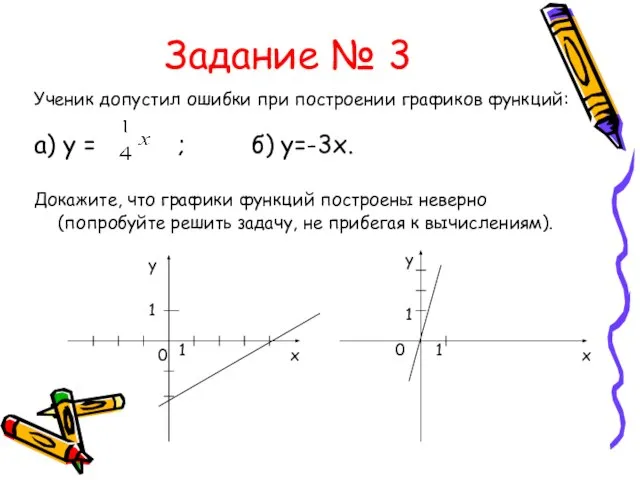 Задание № 3 Ученик допустил ошибки при построении графиков функций: а) у