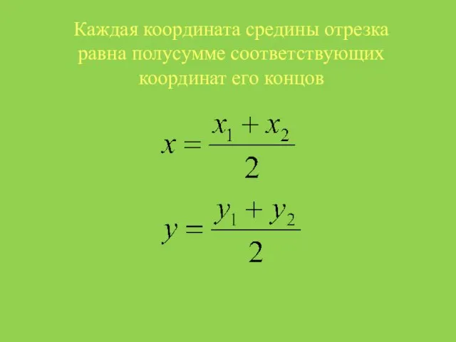 Каждая координата средины отрезка равна полусумме соответствующих координат его концов