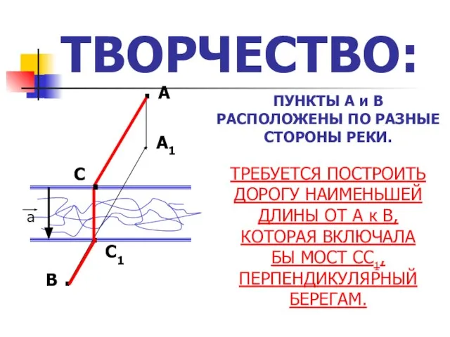 ТВОРЧЕСТВО: ПУНКТЫ А и В РАСПОЛОЖЕНЫ ПО РАЗНЫЕ СТОРОНЫ РЕКИ. . А