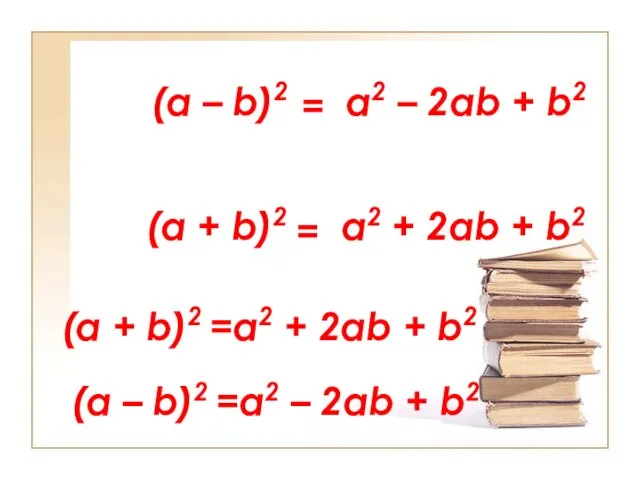 (a – b)2 a2 – 2ab + b2 (a + b)2 =a2