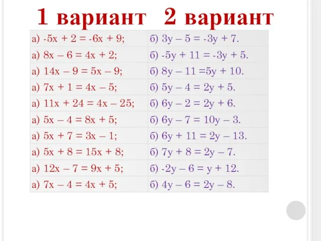 1 вариант 2 вариант