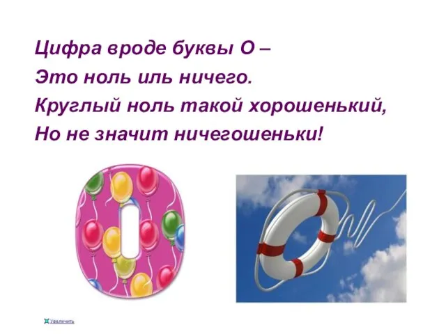 Цифра вроде буквы О – Это ноль иль ничего. Круглый ноль такой