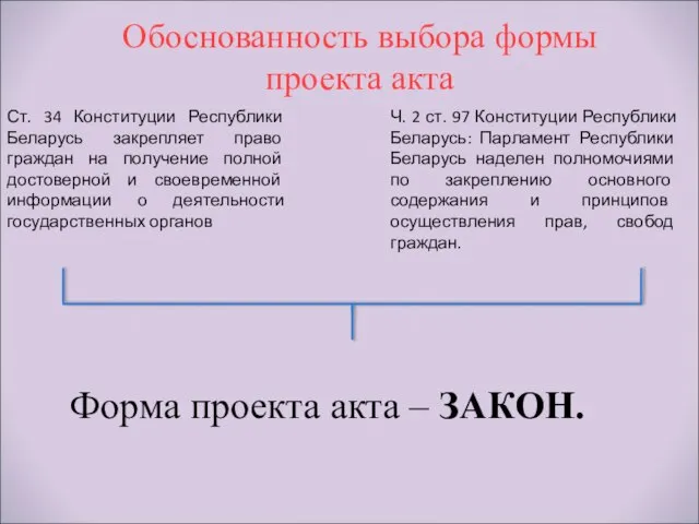 Обоснованность выбора формы проекта акта Ст. 34 Конституции Республики Беларусь закрепляет право