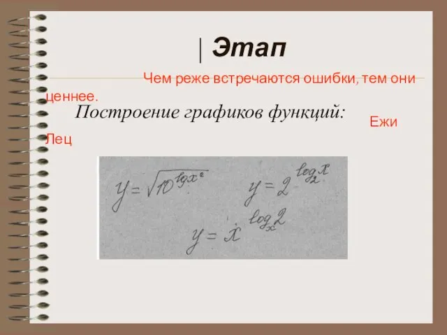 | Этап Построение графиков функций: Чем реже встречаются ошибки, тем они ценнее. Ежи Лец