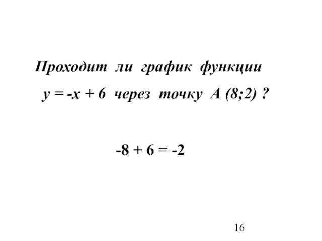 Проходит ли график функции у = -х + 6 через точку А