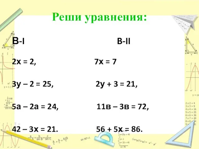 Историческая страничка. В-I B-II 2х = 2, 7х = 7 3у –